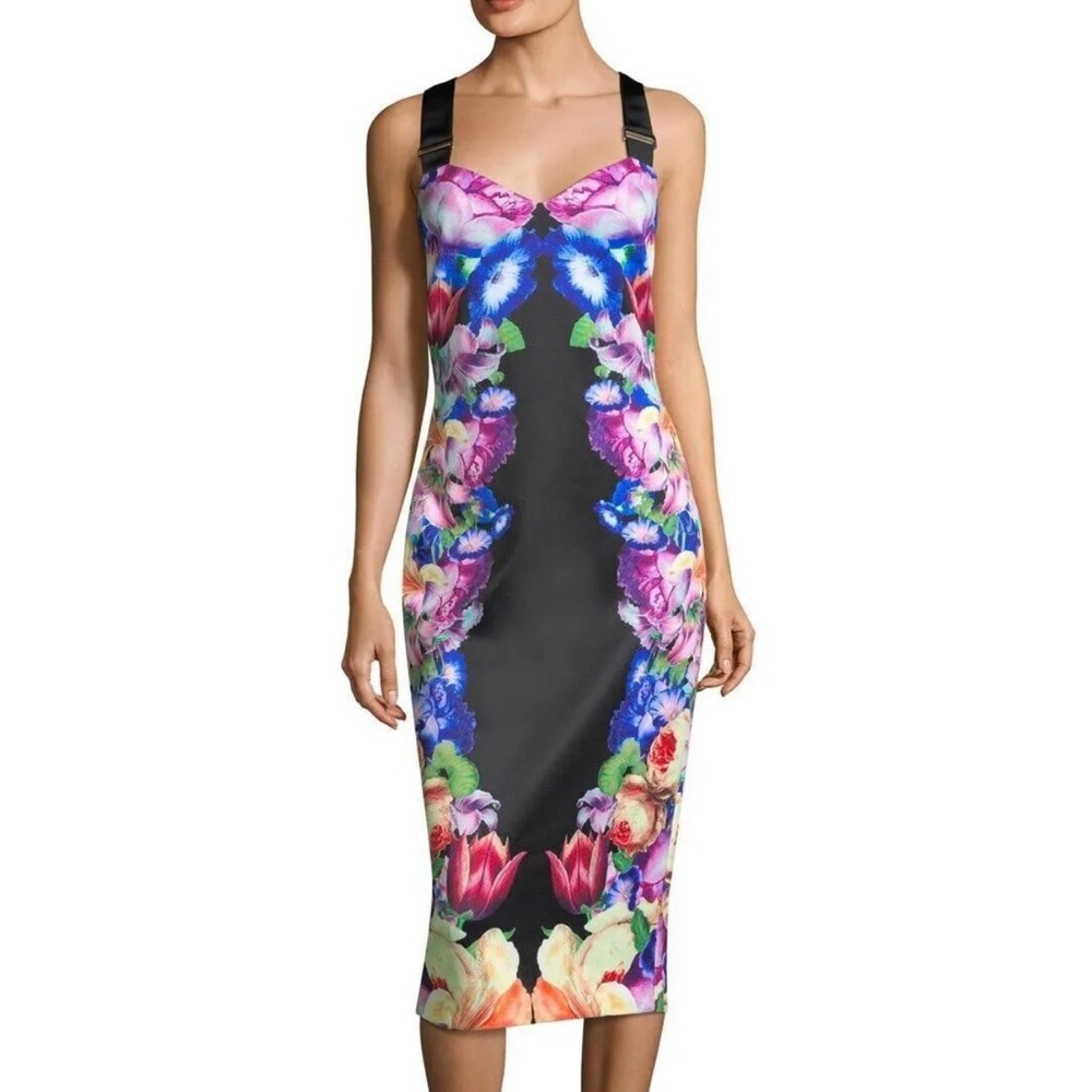 TED BAKER Tapestry Floral Buckle Strap Midi Dress Size 0 US 4